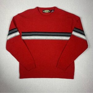 White Owl Crewneck Sweater Mens Large Red Striped Y2K Knit Pullover